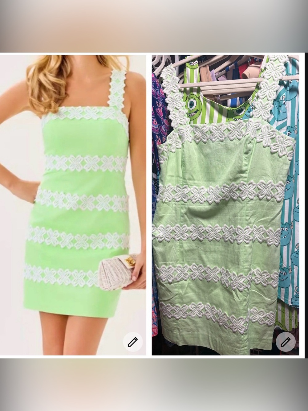Lilly Pulitzer Davis Lime Green Embroidered Strap Dress sz 12